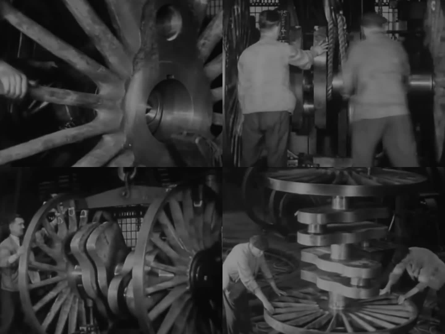 50年代机车厂 火车车轮组装 火车轮