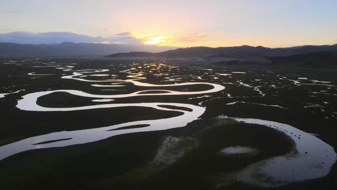 阿万仓湿地  九曲黄河  航拍   夕阳