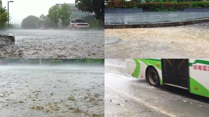 暴雨雨季下雨天雨中行车