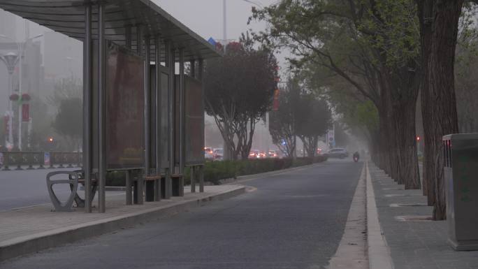 城市沙尘暴空镜头