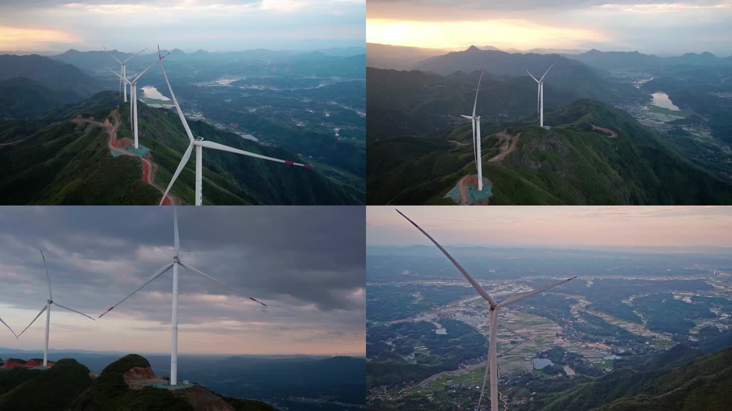 夕阳下的风车、绿色清洁能源【4K】1