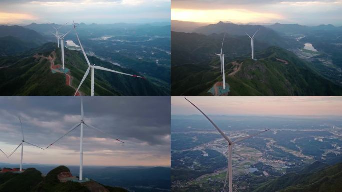 夕阳下的风车、绿色清洁能源【4K】1