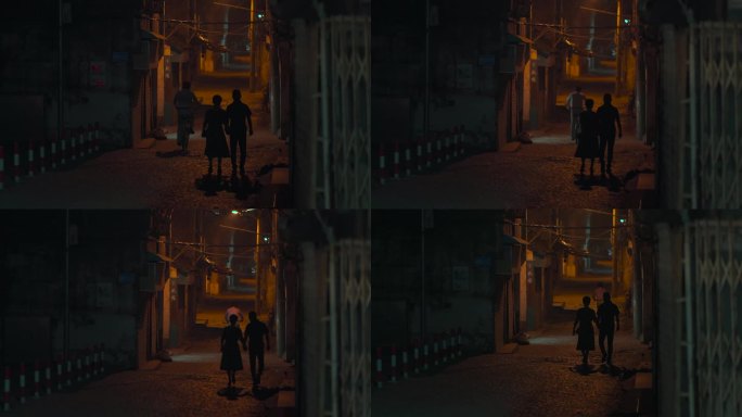 城市空镜夫妻携手走老街电影空镜头