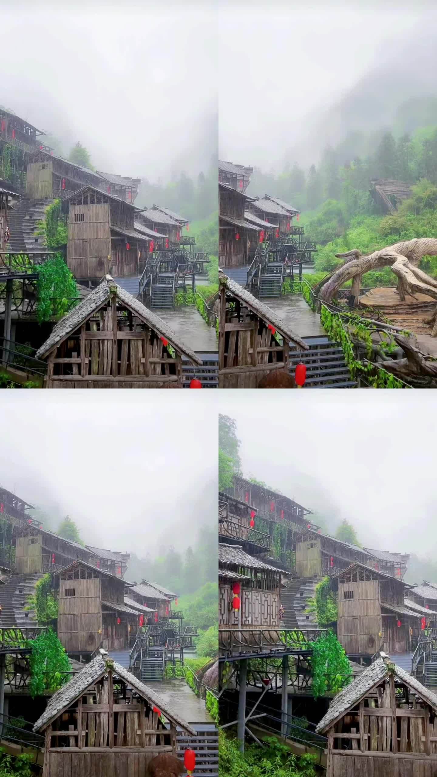天门山下雨中小木屋风景视频素材