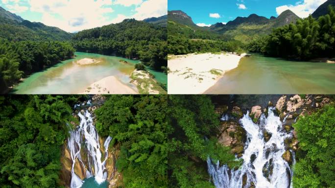 平塘县竹林山脉河流自然航拍喀斯特