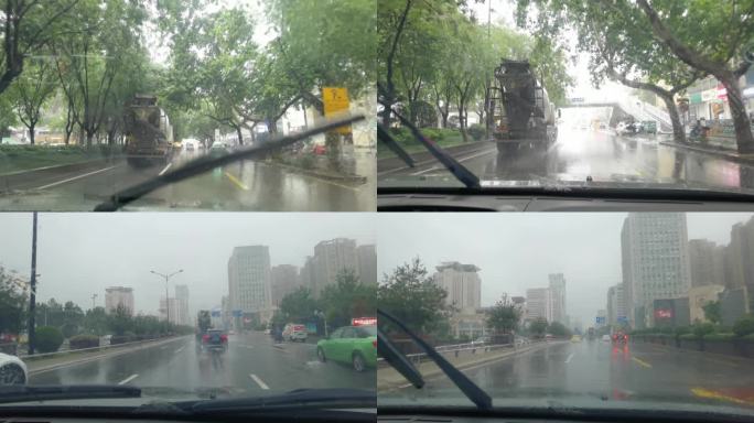 雨中 开车 行驶车道 西安积水路面