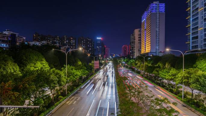 城市道路交通晚高峰 高速公路车流夜景延时