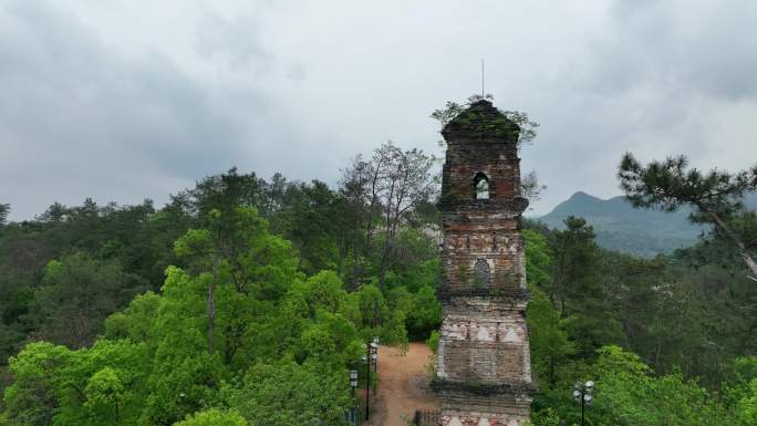 航拍浙江绍兴诸暨枫桥东化城寺塔文物保护