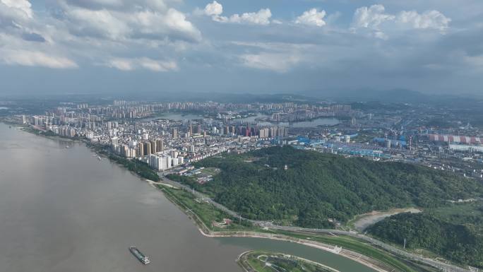 湖北鄂州市鄂城区全貌全景航拍风景蓝天白云