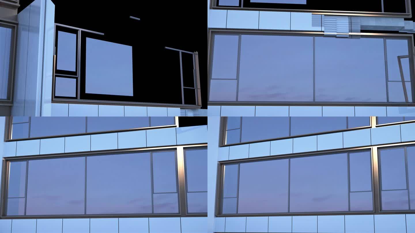 建筑玻璃幕墙生长动画特写