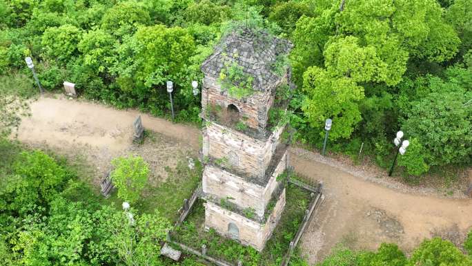 航拍浙江绍兴诸暨枫桥东化城寺塔文物保护