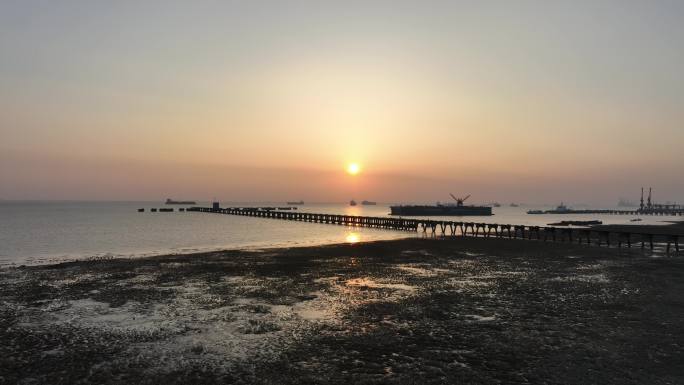 4K上海横沙岛日落风光