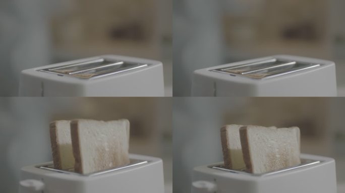 烤土司面包从烤面包机上弹出