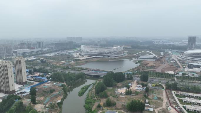 临沂奥体中心 航拍大景 柳青河