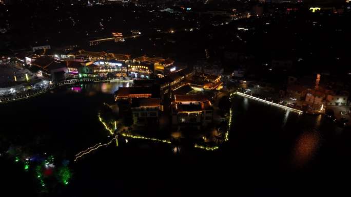 航拍建水古城小桂湖朝阳楼夜景