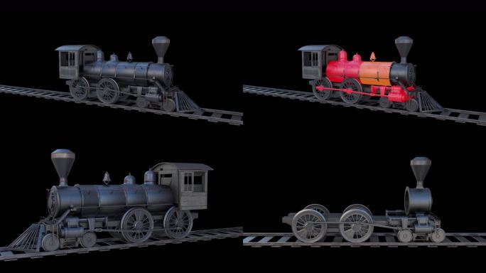 三维动画 蒸汽火车引擎 火车拆解动画完整
