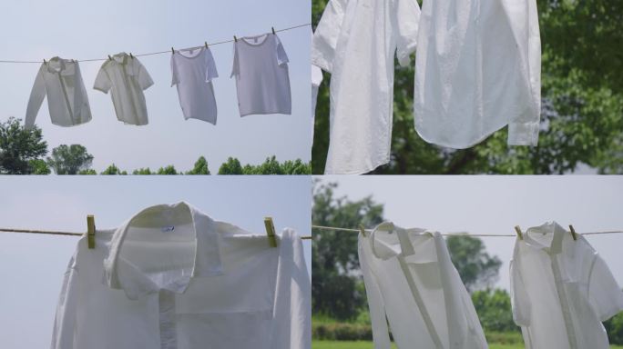 晾衣服、晒衣服、白衬衫白T恤