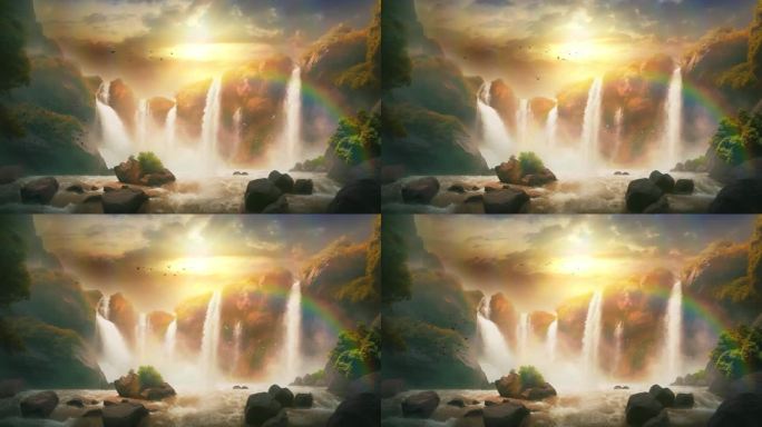 唯美仙境彩虹瀑布