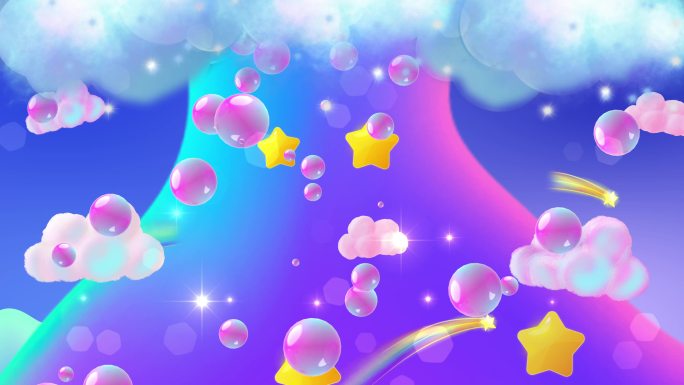 彩色泡泡卡通云朵彩虹天空少儿童话六一背景