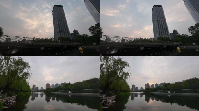 北京亮马河夕阳晚霞延时摄影