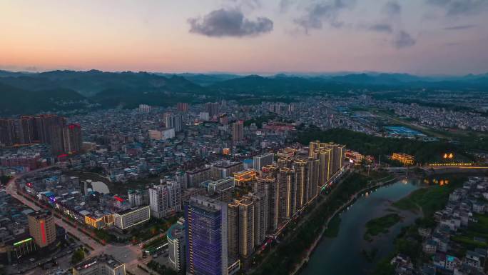 湖北来凤县黄昏夜景4K延时