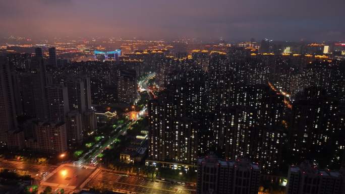 曲江 航拍 西安 曲江二期  夜景