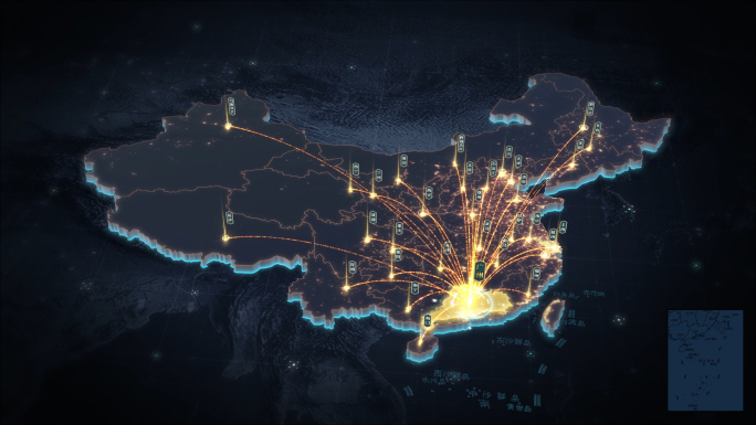 广东辐射全国黑金三维区位地图