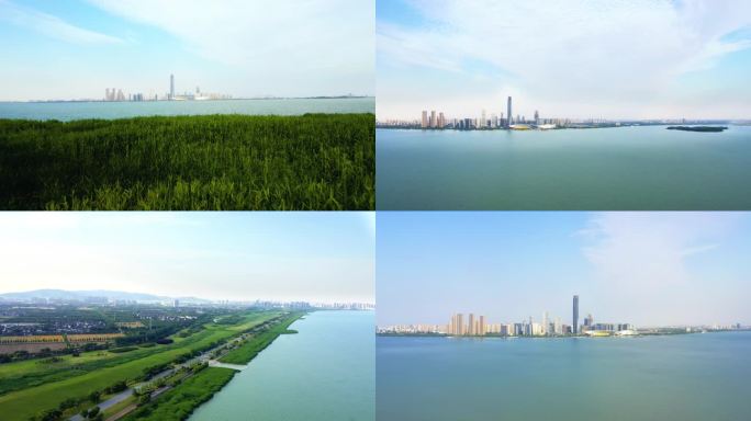 4K航拍远处的吴江太湖新城
