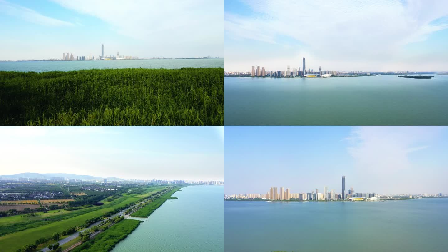4K航拍远处的吴江太湖新城
