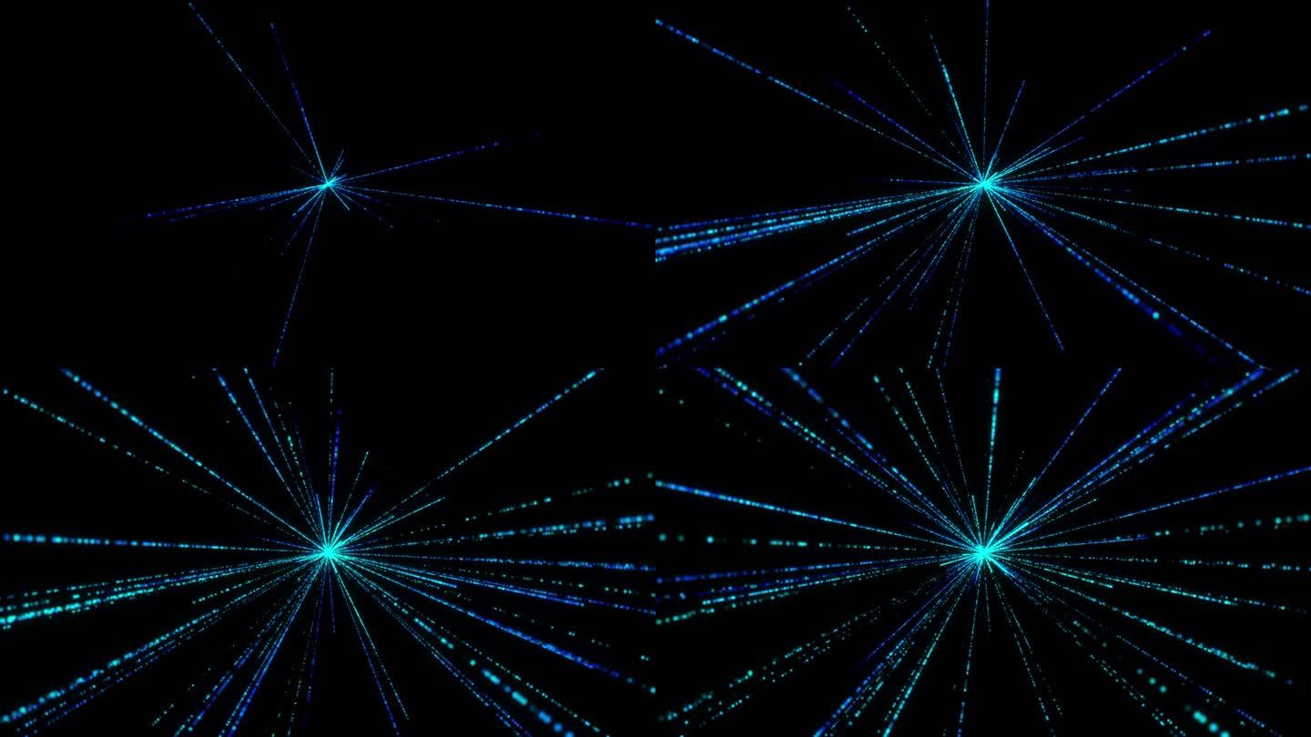 4k蓝色粒子线条放射穿梭合成素材