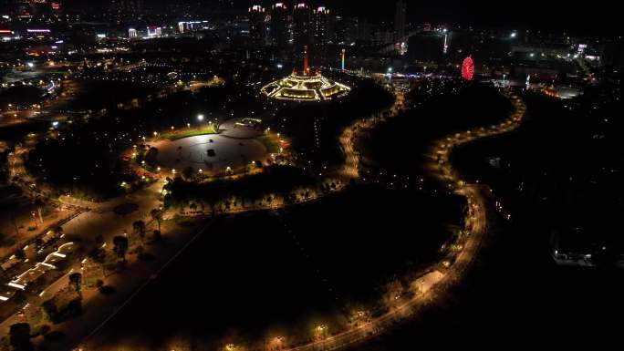 航拍彝族十月太阳历文化园夜景