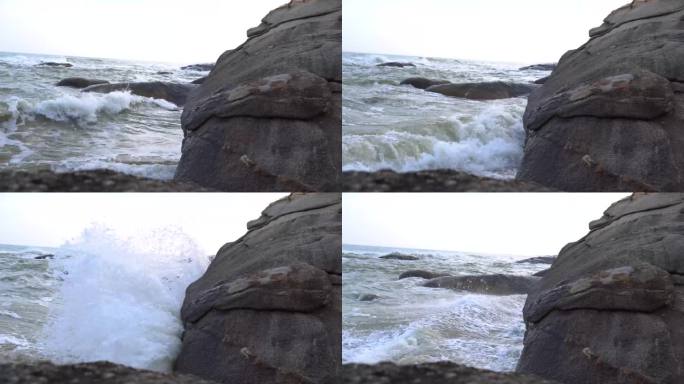 原创4K海浪拍打岩石 海岸线大海波浪