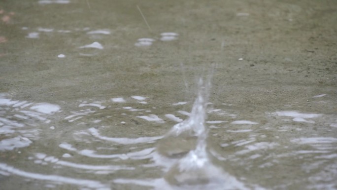 雨滴打在地面的积水里