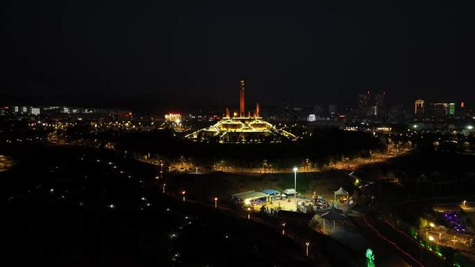 航拍彝族十月太阳历文化园夜景