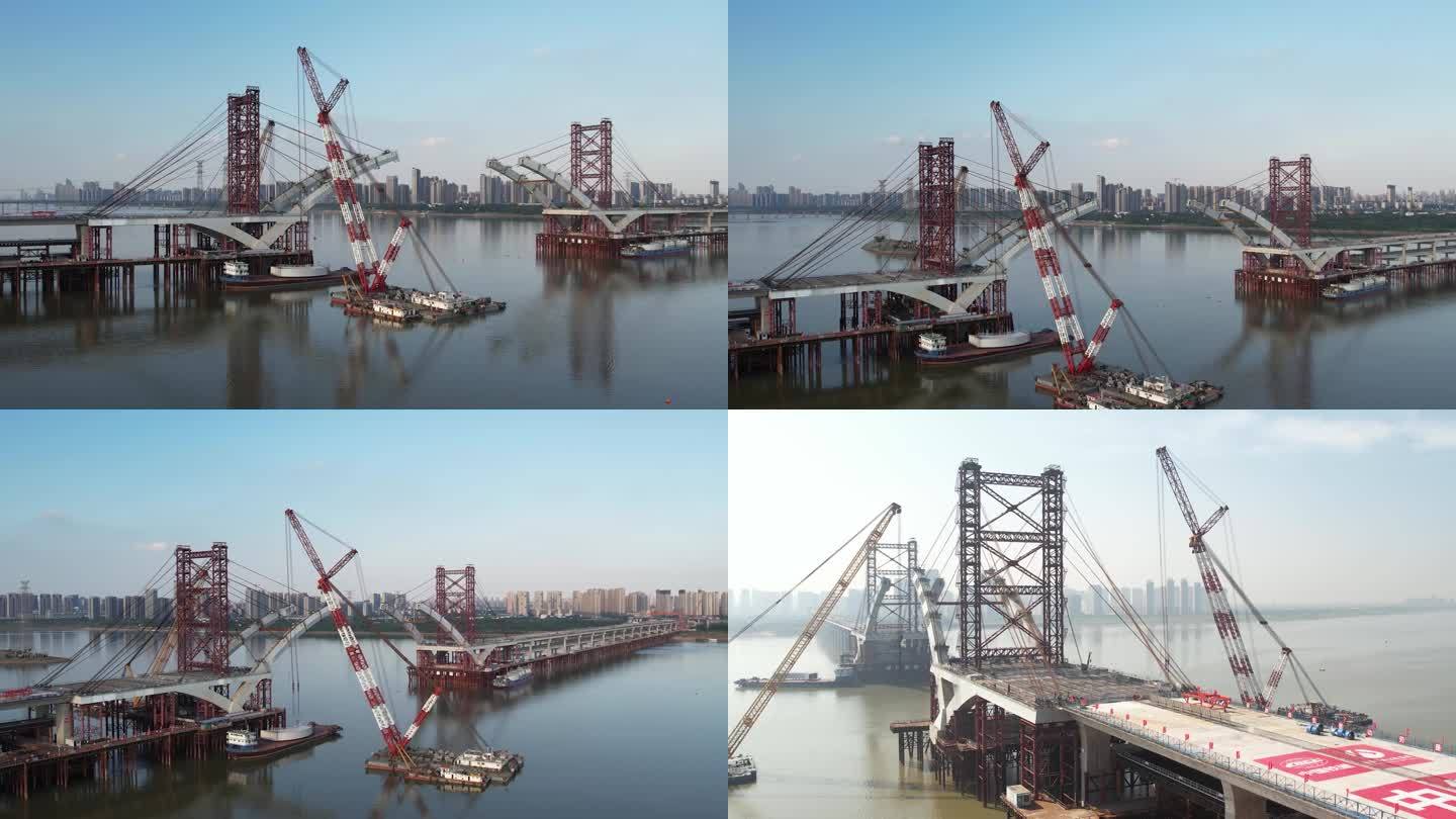 4K南昌九龙湖复兴大桥建设航拍4