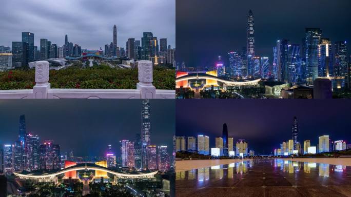 深圳市民中心日转夜灯光秀延时素材