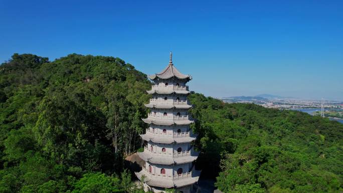航拍漳州龙文塔建筑风光