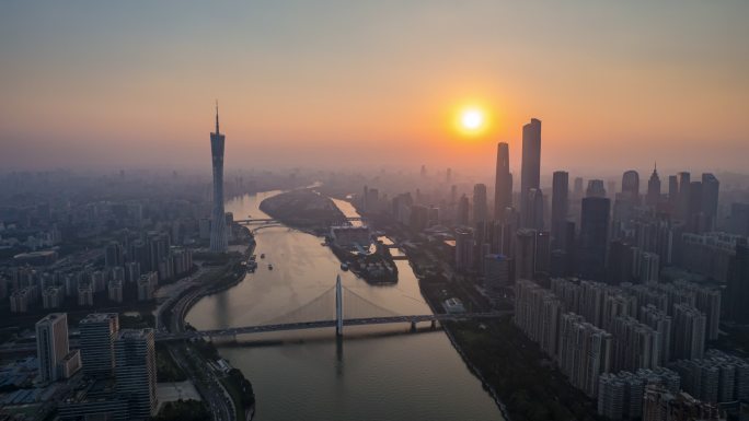 广州塔珠江新城航拍日转夜移动延时视频素材