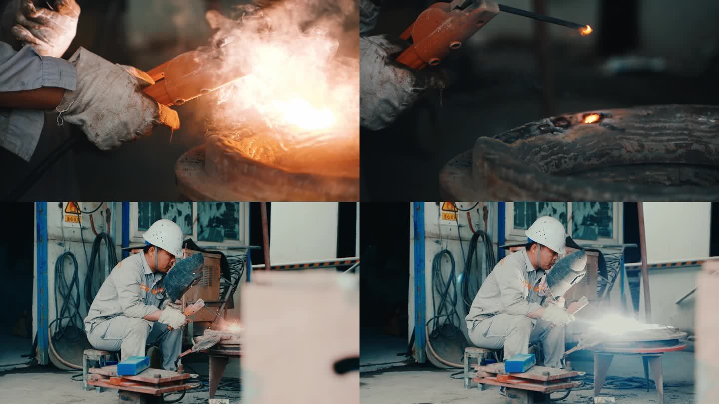 建筑工人工地焊接施工钢铁工人电焊农民工