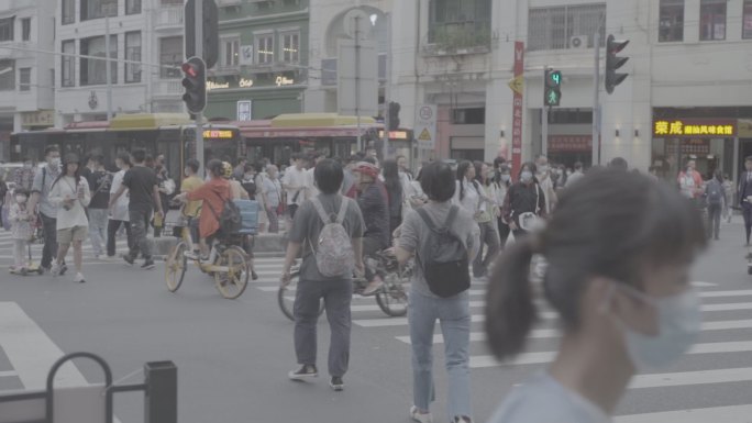 斑马路 行人空镜 广州北京路