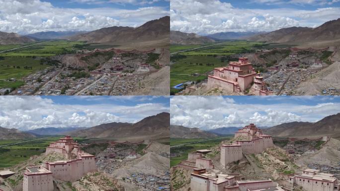西藏日喀则江孜古堡航拍素材