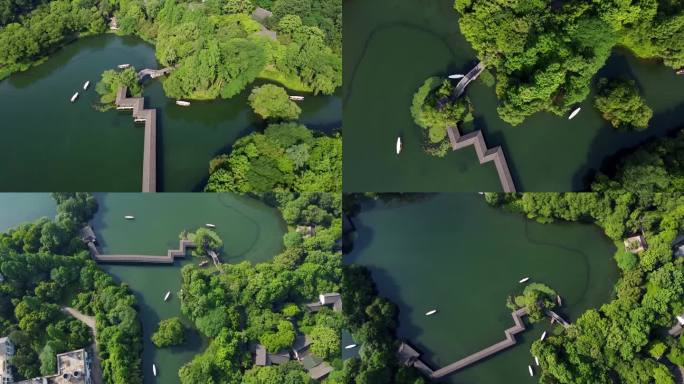 杭州西湖浴鹄湾霁虹桥航拍江南美景泛舟湖上