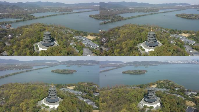 杭州雷峰塔大景航拍环绕