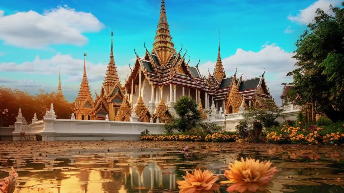 东南亚风格建筑泰国皇宫寺庙外国舞蹈背景