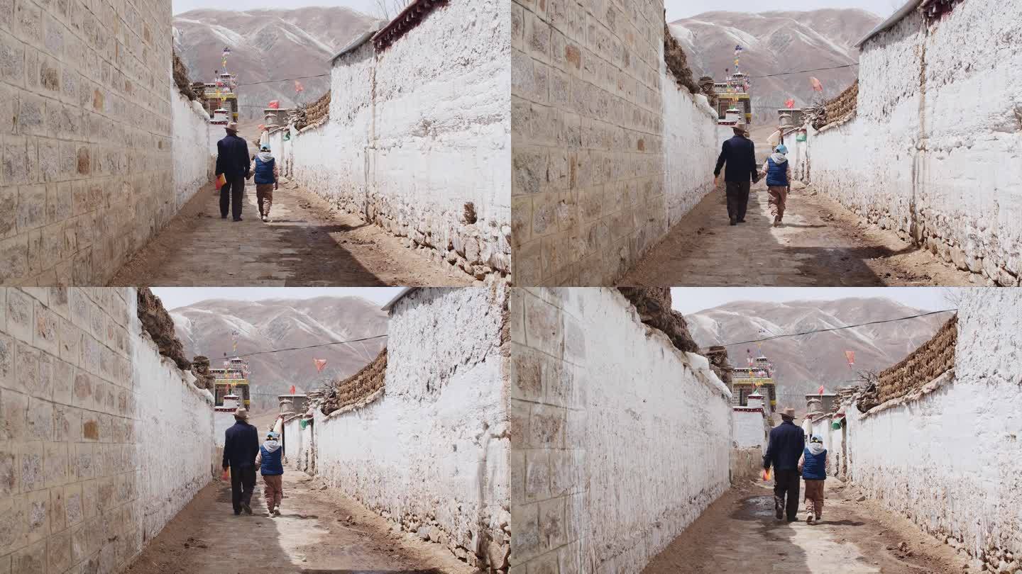 藏族民房 巷子 白色房子 白色石头房
