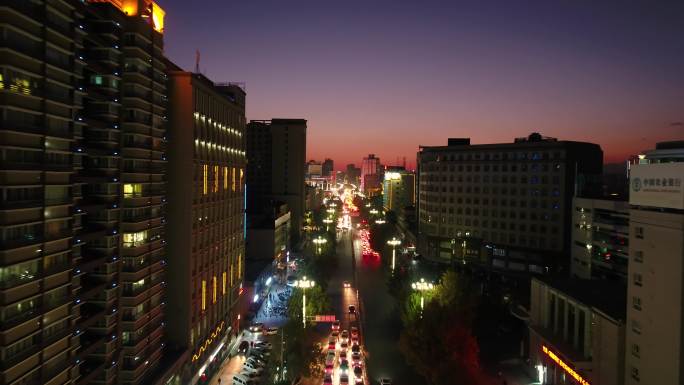新疆喀什街道夜景航拍