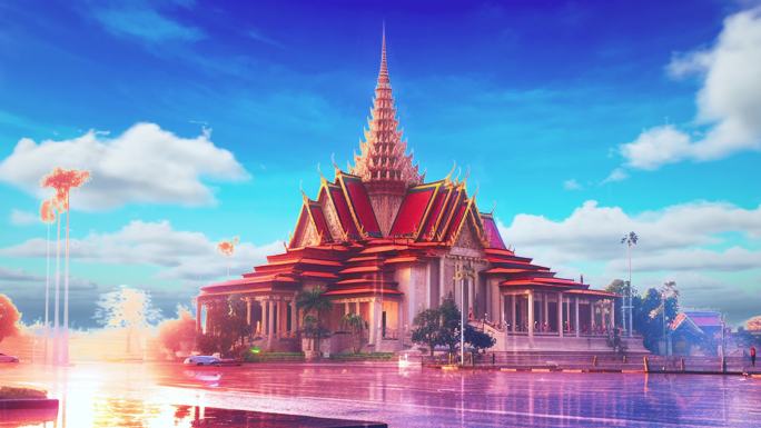 东南亚风格泰国柬埔寨皇宫寺庙建筑舞台背景