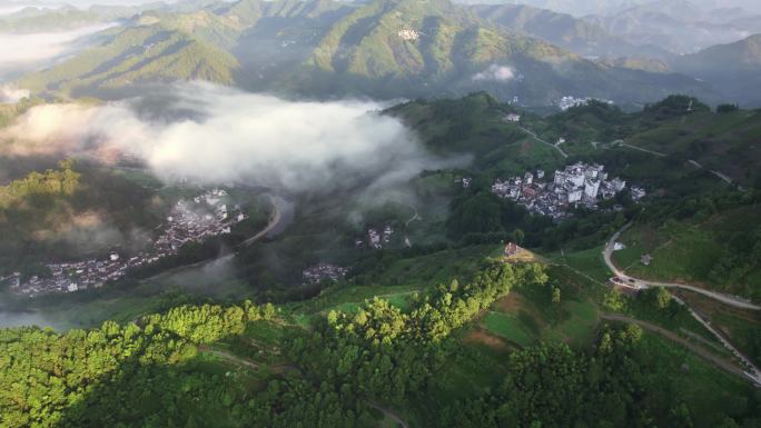 4K黄山云海石潭下汰高山徽州航拍