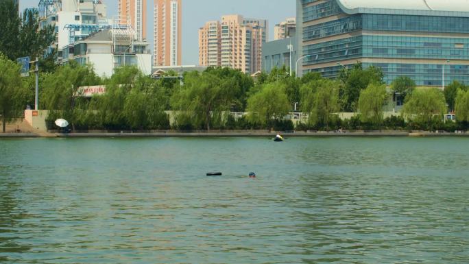 夏季水上运动天津海河游泳河流实拍