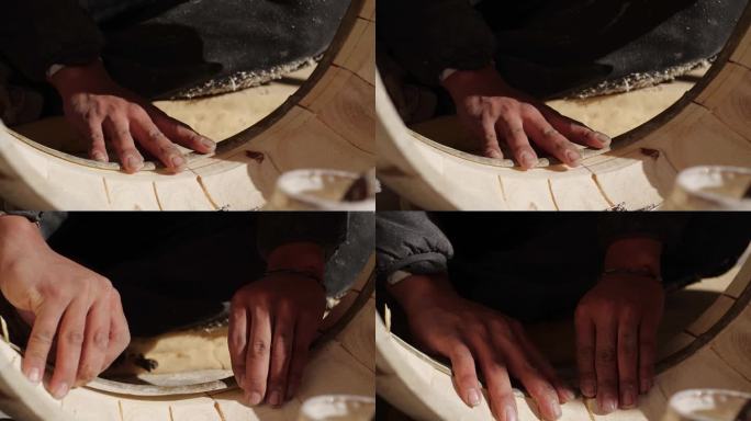 老房子 传统工艺 制作 手鼓 包制 鼓皮